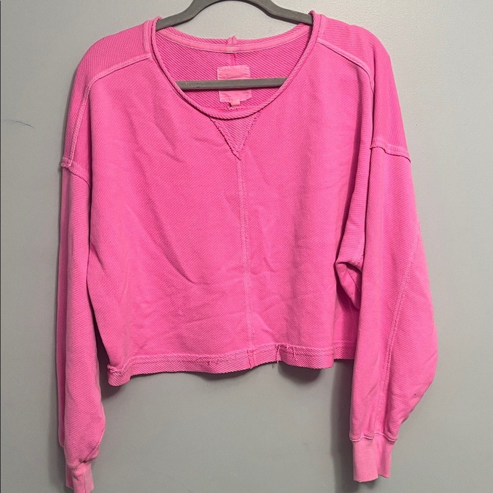 Aerie Bright Pink V-Neck Sweatshirt